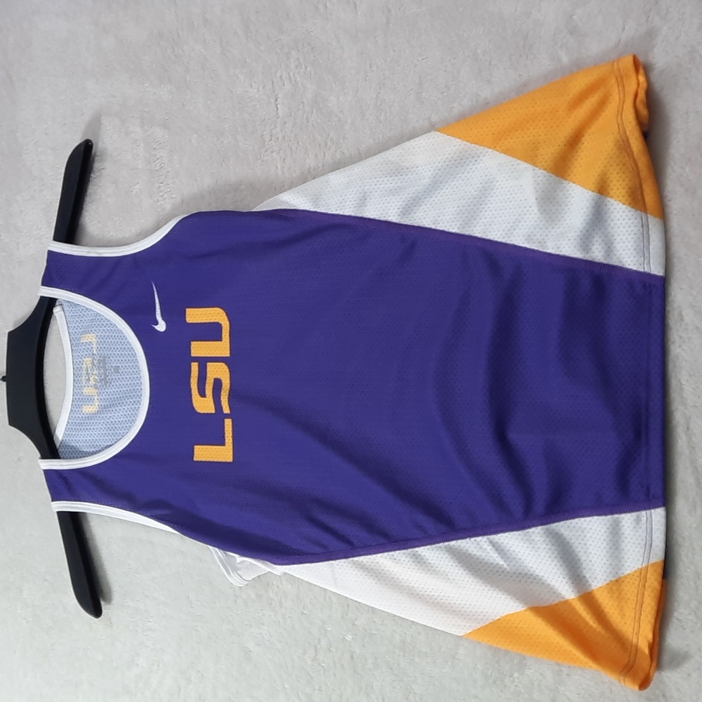 Nike Dri Fit LSU TRACK Jersey Medium Womens Purple Yellow White